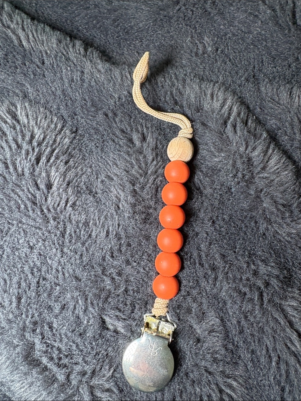 Neutral Rope Orange Beaded Pacifier/Clip Holder